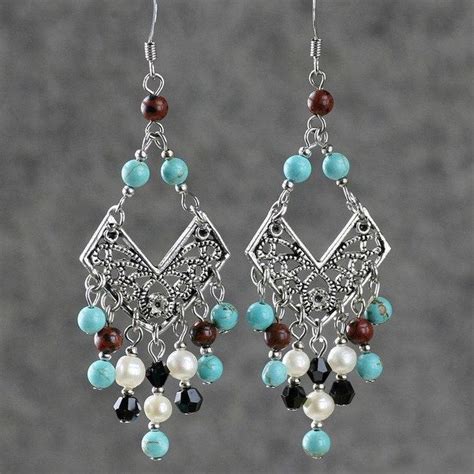 Turquoise Chandelier Drop Dangle Long Pearl Earrings Bridesmaids Gifts