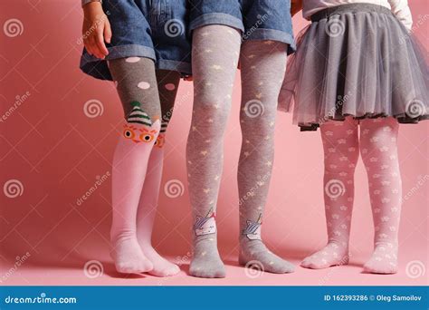 Legs Of Girls In Childrens Colorful Tights Stock Photo Image Of Legs