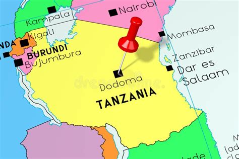 Tanzania Dodoma Hoofdstad Op Politieke Kaart Wordt Gespeld Die