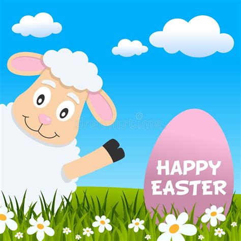 Easter Lamb Smiling And Greeting Card Stock Vector Illustration Of Cute