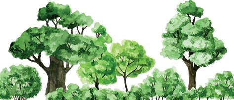 Watercolor Seamless Border Green Trees And Bushes Frame Forest
