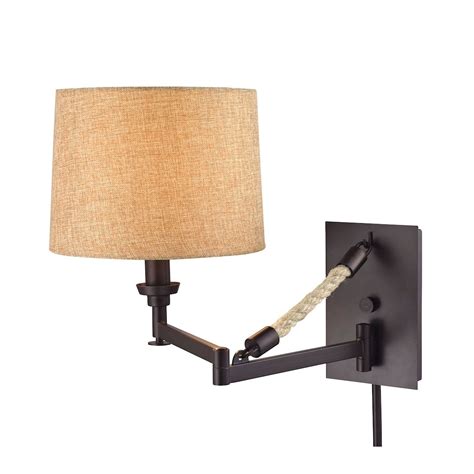 Natural Rope 1 Light Swingarm Wall Lamp In Oil Rubbed Bronze With Tan