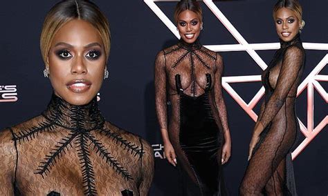 Laverne Cox Dons Barely There Black Dress To Charlies Angels Premiere Laverne Black Dress
