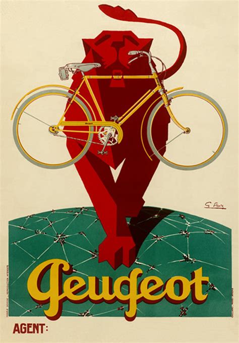 Peugeot Art Deco Poster Cycling Poster Bicycle Art Vintage Etsy