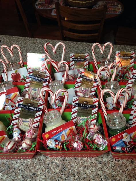 Christmas Baskets For Staff Small Yankee Candles With A Gift Card Hot Glued On Candy Canes