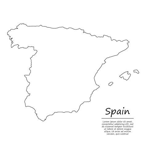 Mapa De Contorno Simple De España En Estilo De Línea De Boceto