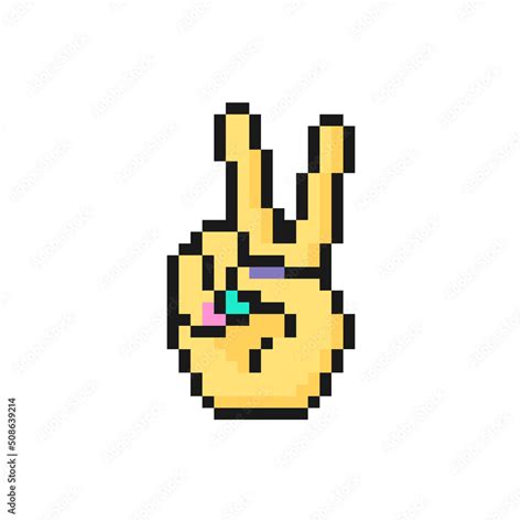 Sign For Peace Or Victory Hand Gesture V Icon In Pixel Art Design