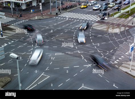 Great Road Intersection Road Markings For Various Turning Lanes Stock