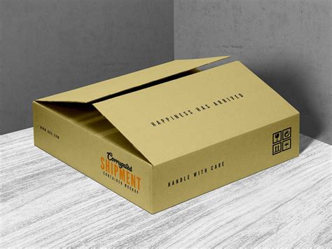 Corrugated Shipping Box Placed In Perspective Mockup Free Resource Boy