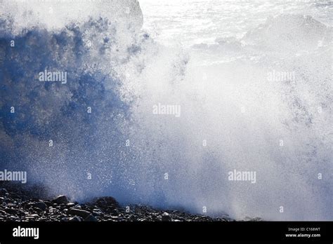 Heavy Atlantic Seas With Large Waves Crashing Onto Rocks At Ajuy On The