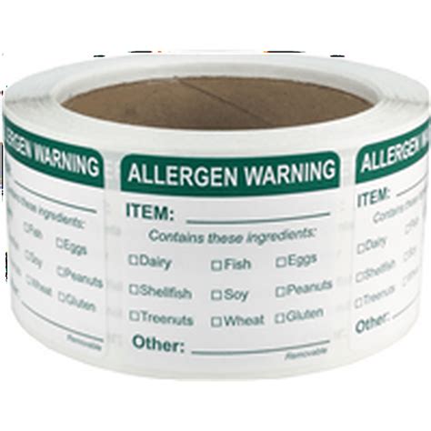 General Food Allergen Allergy Warning Removable Stickers 2 Inches
