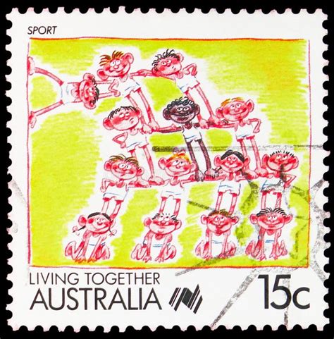 Postage Stamp Printed In Australia Shows Sport Living Together Serie