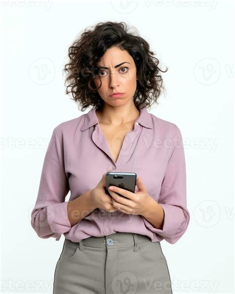 Ai Generative Annoyed Angry Young Woman Mad About Spam Message Stuck Phone Looking At Smartphone