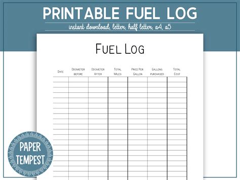Printable Fuel Log Tracker Gas Tracker Printable Gas Price Tracker