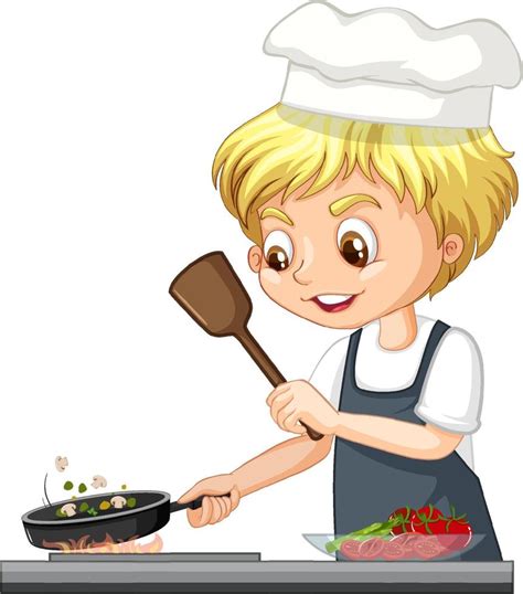 Personaje De Dibujos Animados De Un Niño Chef Cocinando Comida 2037421