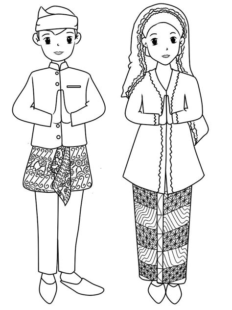 Indonesian Boy Wearing Aceh Traditional Dress Outline Cartoon Vector For Coloring Page Stock
