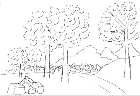 The chimney of the house is puffing smoke. Step by Step Landscape Drawing