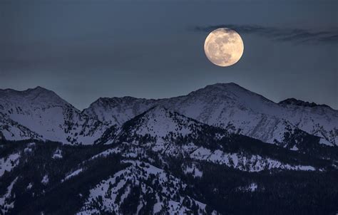 Wallpaper Moon Moonrise Cloud Winter Mountains Snow Images For