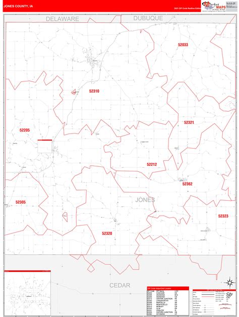 Jones County Ia Zip Code Wall Map Red Line Style By Marketmaps