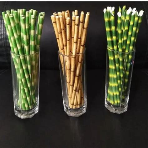 1000pcs Flat Mouth Bamboo Pattern Paper Straws Degradable Paper Straws