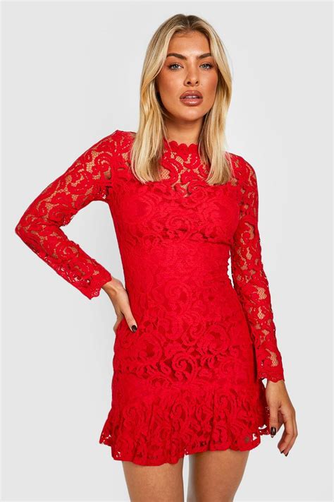 Womens Lace High Neck Mini Dress Boohoo Uk