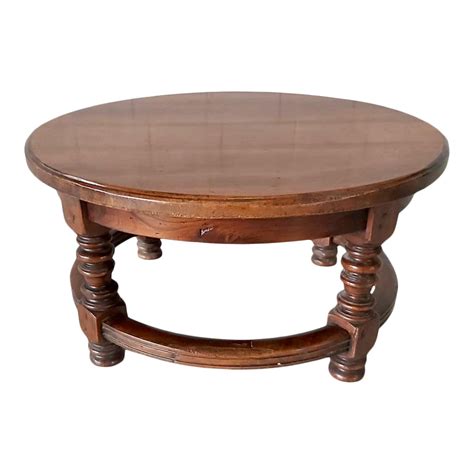 French Antique Solid Oak Round Coffee Table Chairish