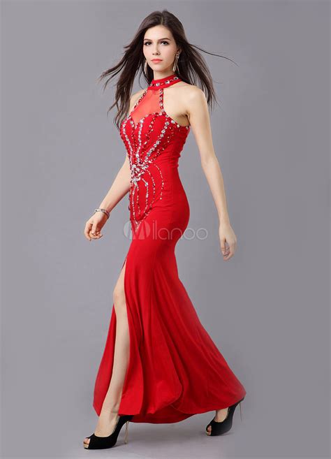 Mermaid Red Matte Satin Sweetheart Neck Beading Evening Dress With