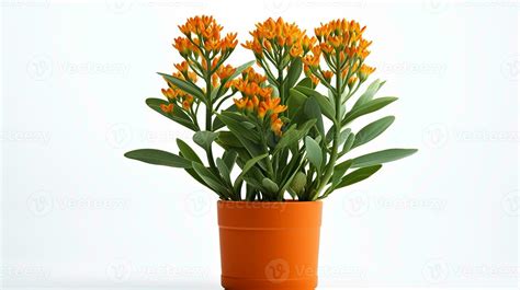 Photo Of Butterfly Weed Flower In Pot Isolated On White Background