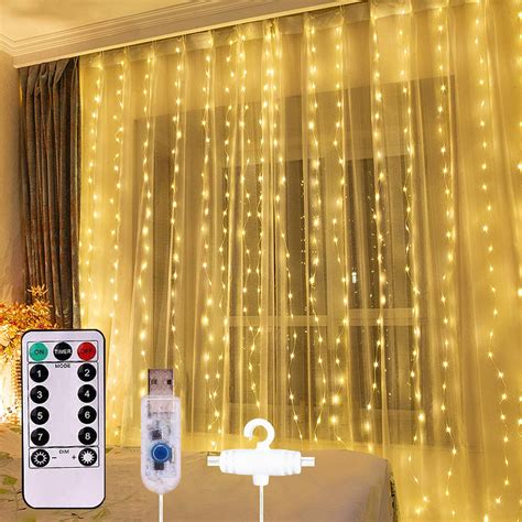300 Led Curtain Lights Giugt Usb String Fairy Lights 8 Modes Twinkle
