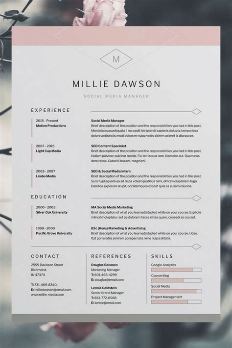 Resume Template With Headshot Photo Cover Letter 1 Page Word Resume