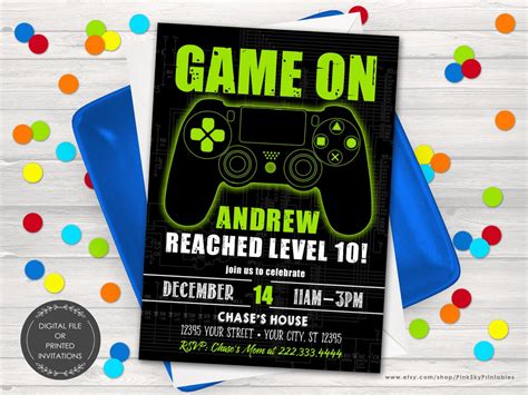 Gaming Birthday Invitation Printable Or Printed Invitations Gamers