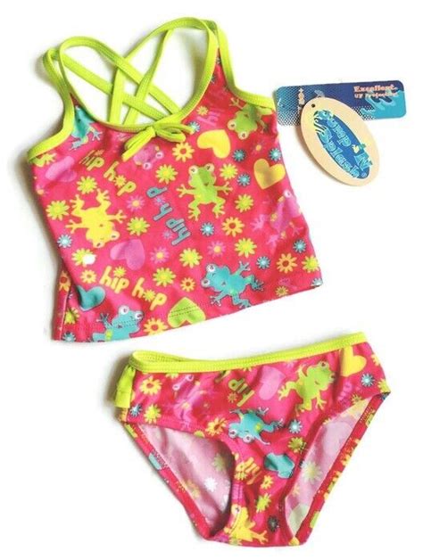Jump N Splash Girls 2t 3t Frog Tankini Swimsuit W Bow Pink Toddler Two