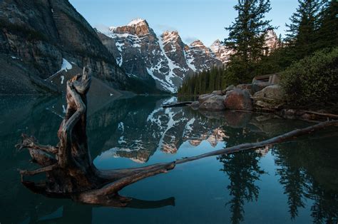 Mountains Water River Reflection Trees Dawn Nature Canada
