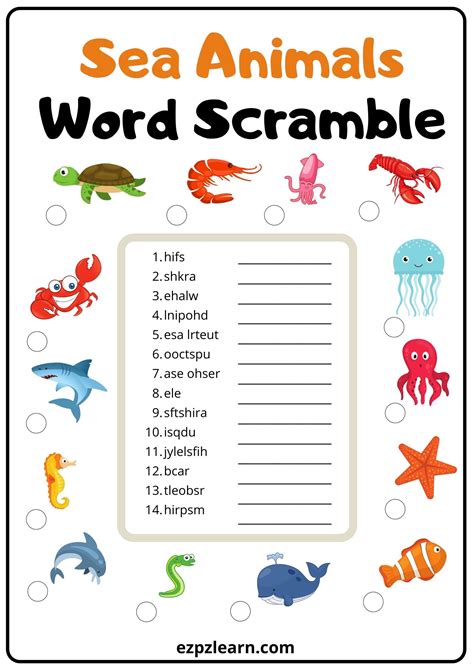 Sea Animals Word Scramble 2