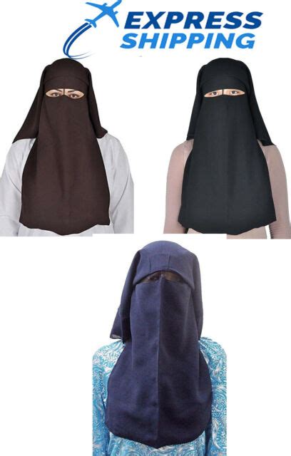 3 Layers Burqa Hijab Face Cover Veil Islam Islamic Eid Xl Long Saudi Niqab Nikab Ebay