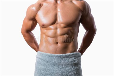 Wet Muscular Man Wrapped In A Towel Stock Photo Image Of Bodybuilding