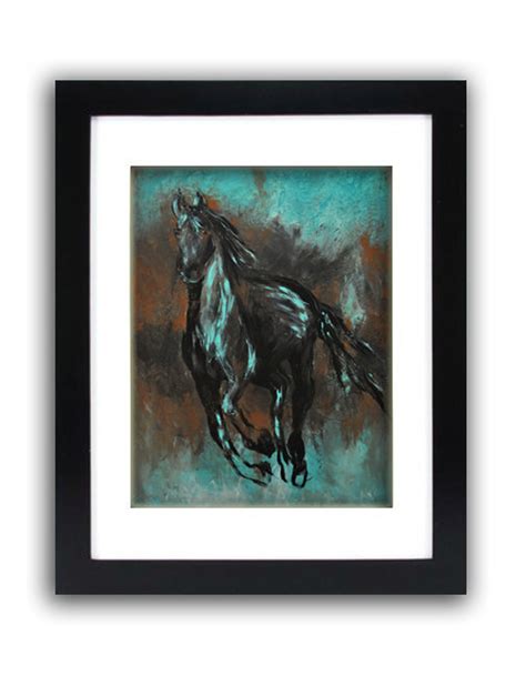 Paper Print Contemporary Black Western Horse Art In Turquoise Etsy
