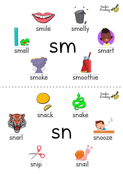 Consonant Cluster Sm And Sn Poster By Teacher Lindsey Phonics Blends