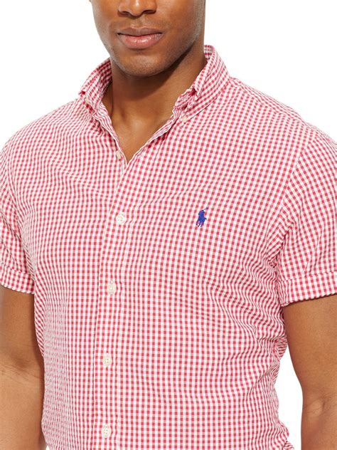 Polo Ralph Lauren Seersucker Gingham Short Sleeve Shirt In Raspberry
