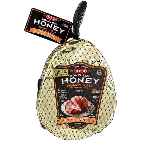 H E B Fully Cooked Boneless Spiral Sliced Honey Cured Ham Shop Pork