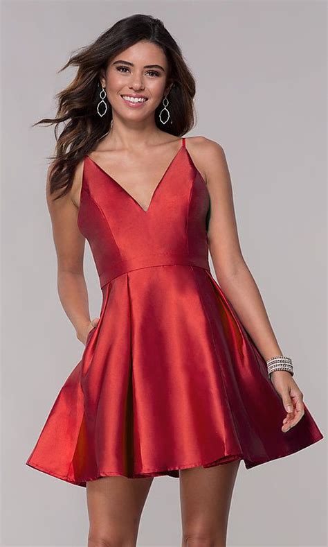 Short Fit And Flare V Neck Hoco Party Dress Promgirl Hoco Dresses