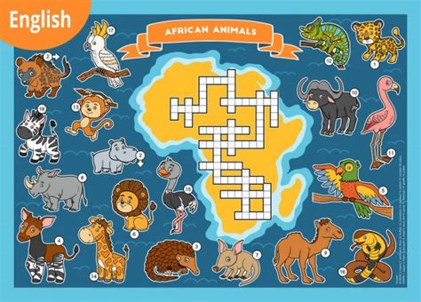 Animales Africanos Vector Crucigrama Para Niños Ilustración León