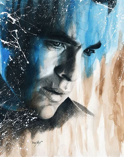 James T Kirk Into Darkness Graphite Drawing On Watercolor Background