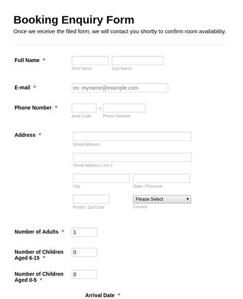 booking enquiry form template jotform