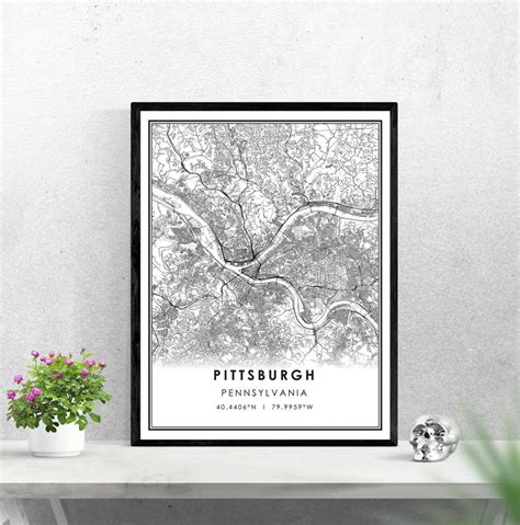 Pittsburgh Map Print Poster Canvas Pittsburgh City Map Print Etsy