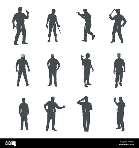 Police Officer Silhouettes Set Of Policeman Silhouette Stock Vector