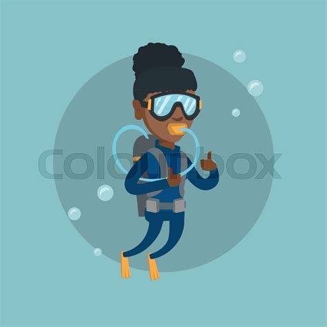 Young African American Scuba Diver Giving Thumb Up Stock Vector