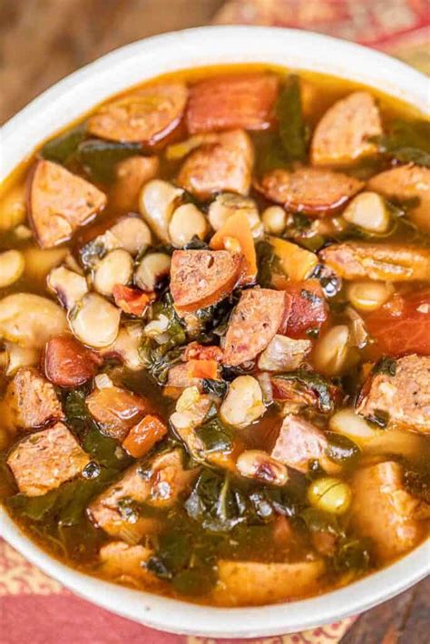 Smoked Sausage And Spinach Soup With Black Eyed Peas Plain Chicken