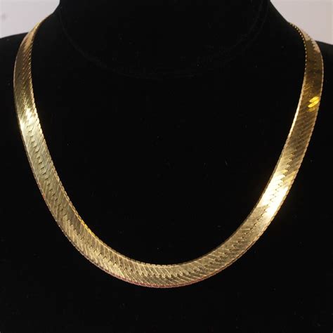 14kt Gold 435g Flat Herringbone Chain Necklace Property Room