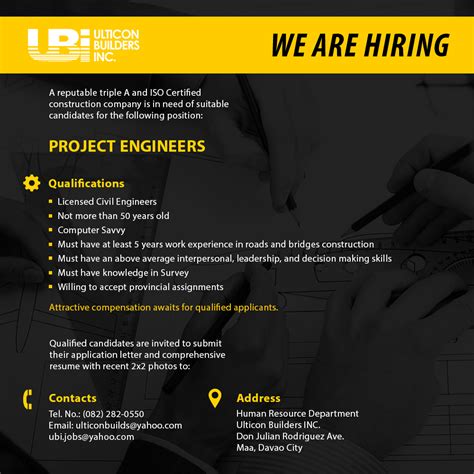 Now Hiring Project Engineers Ulticon Builders Inc Ulticon Builders